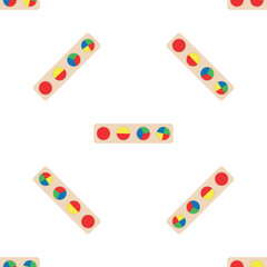 Wooden toys for kids games. Baby seamless pattern with Montessori subject. Education logic toys for preschool kids. Montessori system for early childhood development.