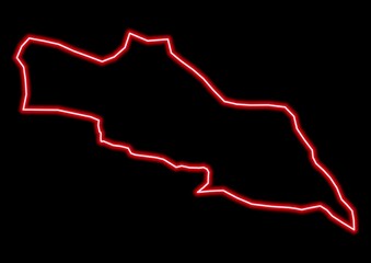 Fototapeta na wymiar Red glowing neon map of Hajigabul Azerbaijan on black background.