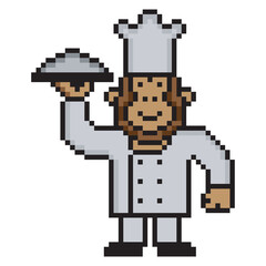 Fototapeta premium Monkey chef with pixel art on white background. Vector illustration