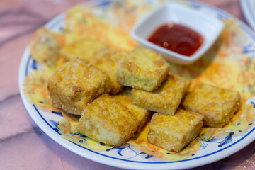 Fry Tofu dish in chinese restaurant