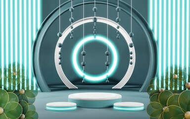 Obraz premium 3D rendering of blank product background for cream cosmetics Modern blue pastel podium background