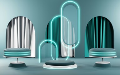 3D rendering of blank product background for cream cosmetics Modern blue pastel podium background