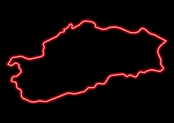 Fototapeta na wymiar Red glowing neon map of Haute-Saône France on black background.