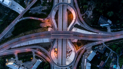 Aerial drone photo of ring road, multilevel circular junction road, road junction. Aerial view of...