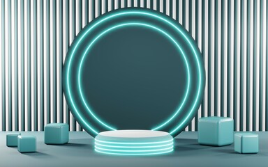 3D rendering of blank product background for cream cosmetics Modern blue pastel podium background