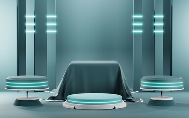 3D rendering of blank product background for cream cosmetics Modern blue pastel podium background