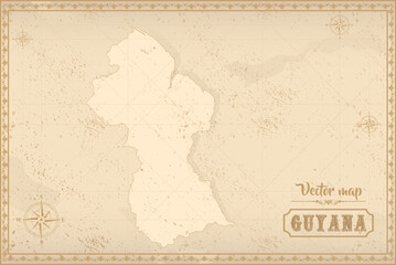 Fototapeta na wymiar Map of Guyana in the old style, brown graphics in retro fantasy style