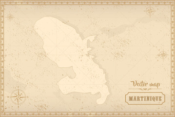 Map of Martinique in the old style, brown graphics in retro fantasy style