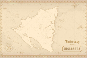 Map of Nicaragua in the old style, brown graphics in retro fantasy style
