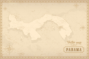 Map of Panama in the old style, brown graphics in retro fantasy style