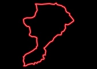 Red glowing neon map of Intibucá Honduras on black background.
