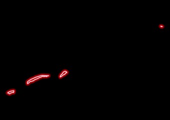 Red glowing neon map of Islas de la Bahía Honduras on black background.