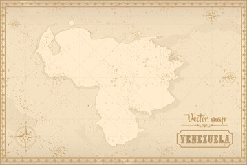Map of Venezuela in the old style, brown graphics in retro fantasy style