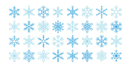 雪の結晶　アイコン　セット　水色　ブルー　シンプル