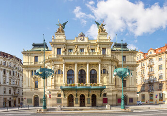 Fototapeta na wymiar Vinohrady Theatre or Divadlo na Vinohradech. Prague, Czech Republic