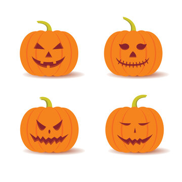 A set of vector images of pumpkins with carved face elements. Elements for Halloween.