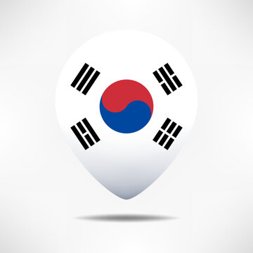 South Korea map pointers flag with shadow. Pin flag