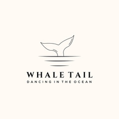 sea whale tail vintage art logo vector minimalist illustration design, whale tail dive design logo