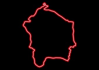 Red glowing neon map of Kossi Burkina Faso on black background.