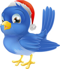 Blue bird in Santa Claus hat