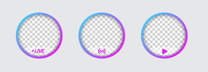Round profile frame for live streaming on social media. Gradient livestream frame.