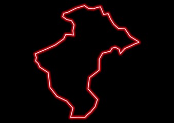 Red glowing neon map of La Vega Dominican Republic on black background.