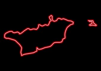 Red glowing neon map of Larnaca Cyprus on black background.