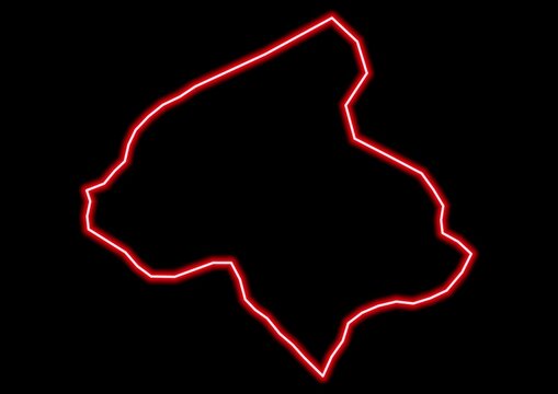 Red glowing neon map of Lerik Azerbaijan on black background.