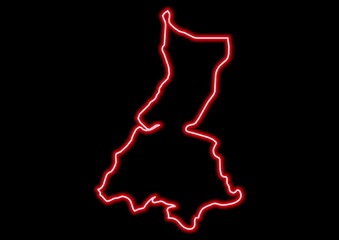 Fototapeta na wymiar Red glowing neon map of Litoral Equatorial Guinea on black background.