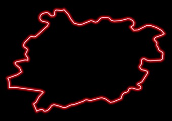 Red glowing neon map of Lot-et-Garonne France on black background.