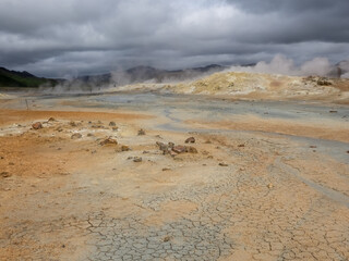 Hverir Geothermal Area and Namafjall Hike in the Krafla volcano area, a goethermatically active zone in Northen Iceland