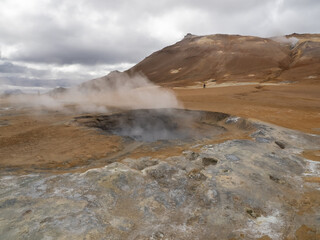 Hverir Geothermal Area and Namafjall Hike in the Krafla volcano area, a goethermatically active zone in Northen Iceland