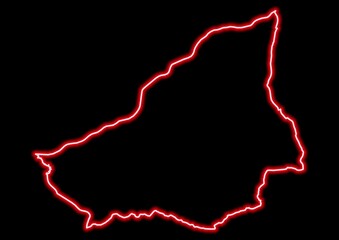 Red glowing neon map of Lunda Sul Angola on black background.