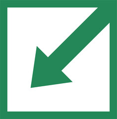 slanted down arrow in green box