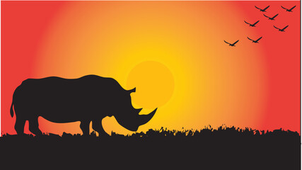 rhino silhouette in sunset