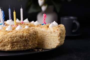 Whole holiday cake with crumbly shortcrust pastry and mini meringue. Birthday cake with...