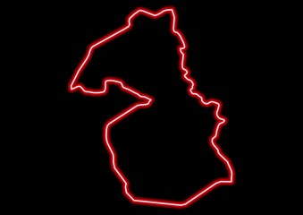 Red glowing neon map of Marahoué Ivory Coast on black background.