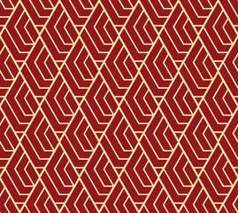 Abstract geometric pattern. A seamless vector background. Gold and red ornament. Graphic modern pattern. Simple lattice graphic design