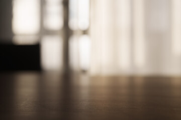 Obraz premium Wood table indoor background of with blurred backdrop