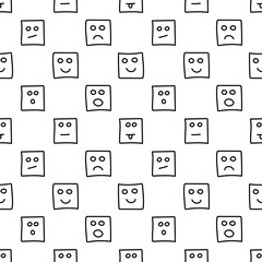 Abstract doodle people faces seamless pattern. Hand drawn emotion background.