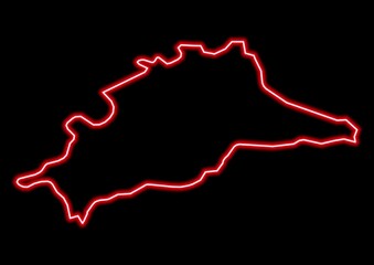 Fototapeta na wymiar Red glowing neon map of Málaga Spain on black background.