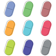 Pill flat icon isolated on white background. Outline style icons. Vector illustration.