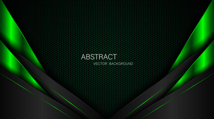 Dark steel mesh abstract background with black and green polygon shapes, free space for design. modern technology innovation concept background  © Natt