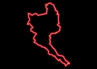 Red glowing neon map of Niari Republic of the Congo on black background.