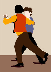 Vector isolated illustration of two men dancing tango.