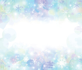 Fototapeta na wymiar 手描きおしゃれなシャボン玉と氷の世界ーキラキラした雪の結晶幻想的なイラスト背景素材