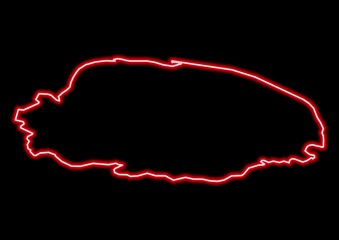 Red glowing neon map of Norfolk United Kingdom on black background.