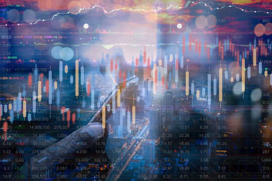 Double exposure of Stock market or forex trading graph for financial investment concept. Economy trends background for business idea and all art work design. Abstract finance background. © RoBird