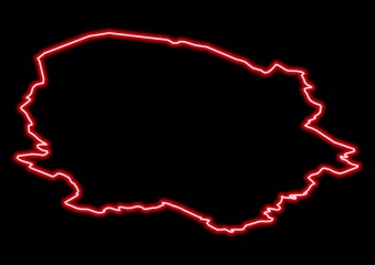 Red glowing neon map of Northern Savonia Finland on black background.