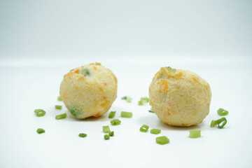 Close Up Fried Fish Balls or Bakso Isolated White Background